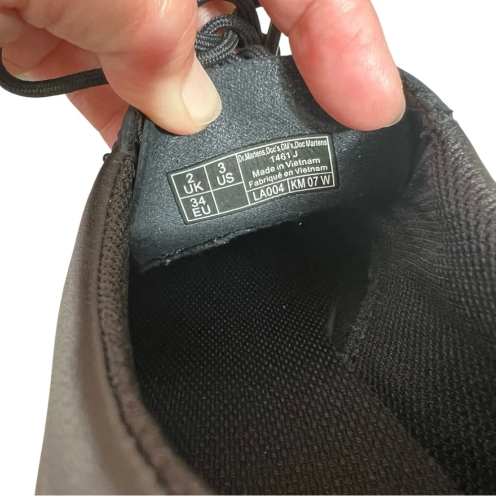 Dr. Martens 1461J Kids Black Leather Lace-Up Shoe with Yellow Stitching
